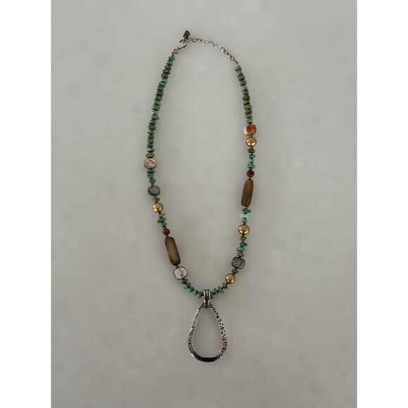 Silpada Sterling Silver Hammered Teardrop Pendant Necklace Turquoise Pearl 12.5" - Picture 1 of 4